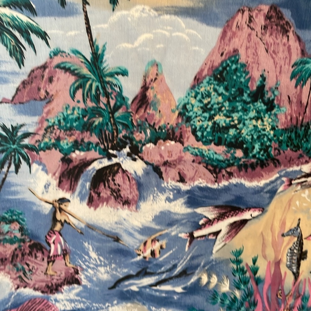 RJC sea life , palm trees, boats & fish blue medium Hawaiian - Picture 3 of 7
